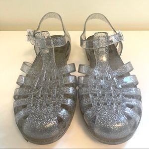 Original French Meduse jelly sandals silver glitters